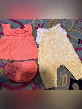 Carter's Coral Tankini Set with Yellow Floral Romper